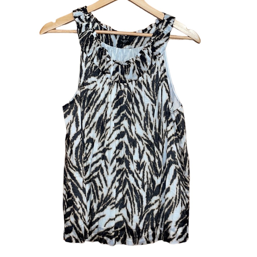 •TALBOTS•ANIMAL PRINT RUCHING SCOOPNECK TANK TOP BLOUSE SIZE PETITE MEDIUM